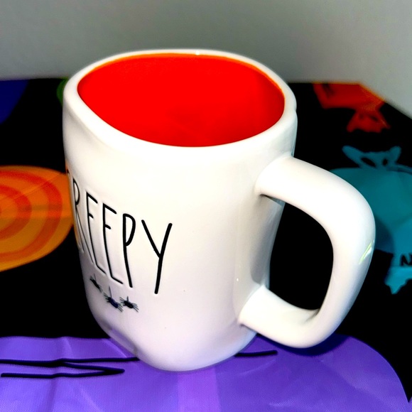 ❗️RAE DUNN CREEPY SPIDERS ORANGE INTERIOR HALLOWEEN FARMHOUSE COFFEE MUG - Picture 2 of 3